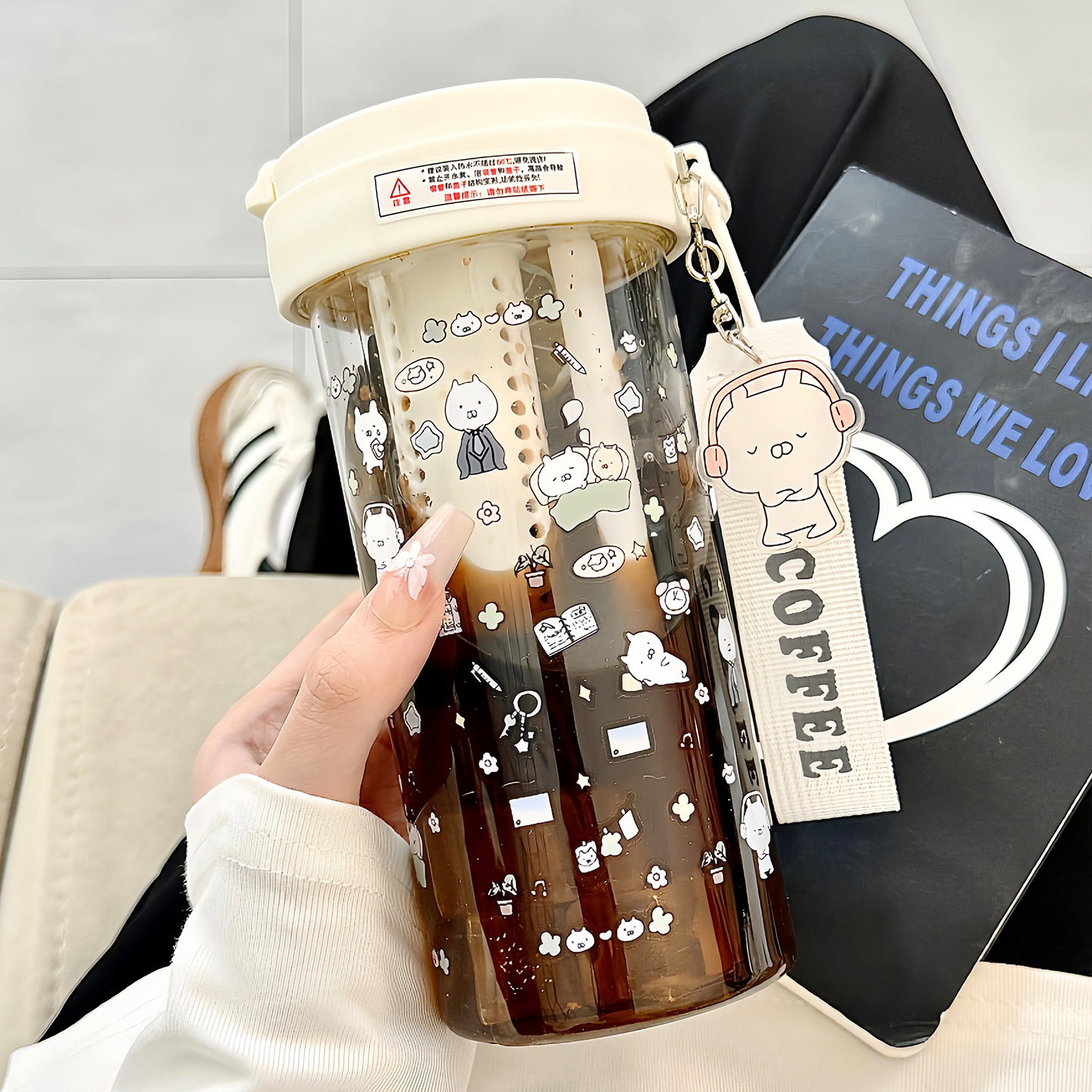 2026吸管杯女生高颜值大容量茶水分离水杯便携学生上学双饮杯