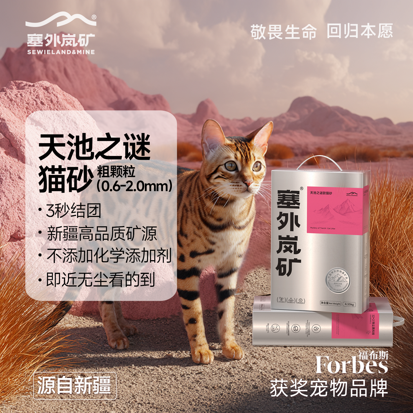 塞外岚矿钠基矿膨润土猫砂天池之谜款除臭抑菌结团粉矿4.55kg