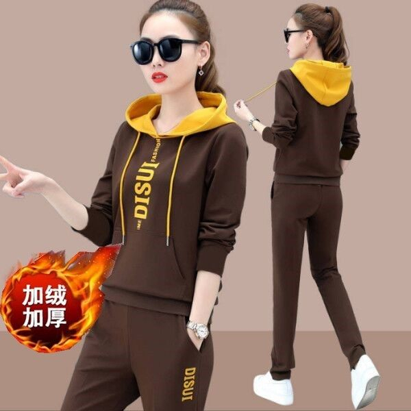加绒加厚保暖休闲运动服套装女