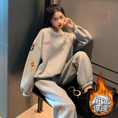 加绒加厚秋冬季时尚运动套装女
