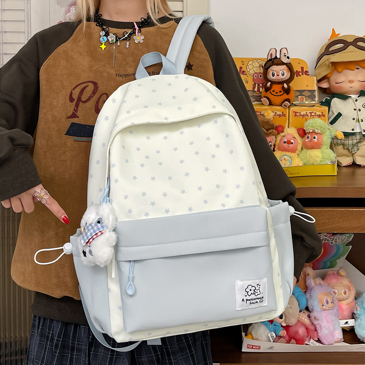 小清新可爱in大容量书包女初中生高颜值背包女双肩旅游轻便百搭双