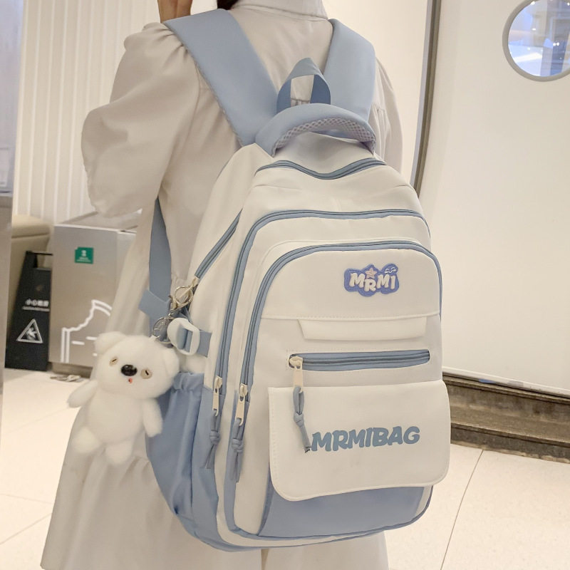 高颜值撞色书包女初中生大容量背包女双肩旅游轻便高中学生多层减