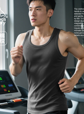 纯棉工字背心男士灰色运动健身显肌肉修身无袖t恤春秋重磅打底