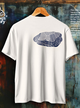 男短袖纯棉T恤重磅双纱白色圆领休闲落肩创意印花夏季半袖体恤衫