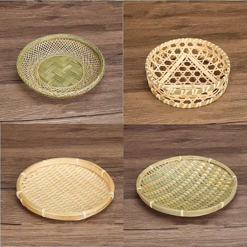 竹编圆盘水果点心小竹篮炸物竹篮子农家簸箕竹编织品盘手工编织篮