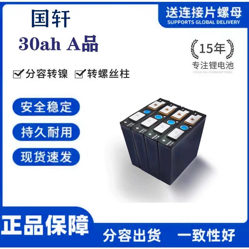 全新国轩3.2V30Ah磷酸铁锂电芯足容大单体外卖电动车储能锂电池