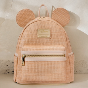 Loungefly迪士尼米老鼠米奇正版 周边双肩包女生编织纹理迷你背包