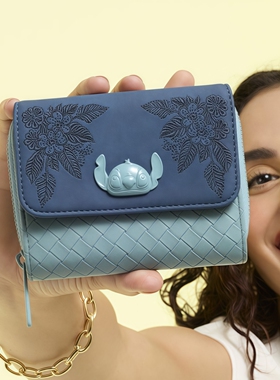 Loungefly迪士尼星际宝贝史迪奇史迪仔正版周边短款钱包零钱包女