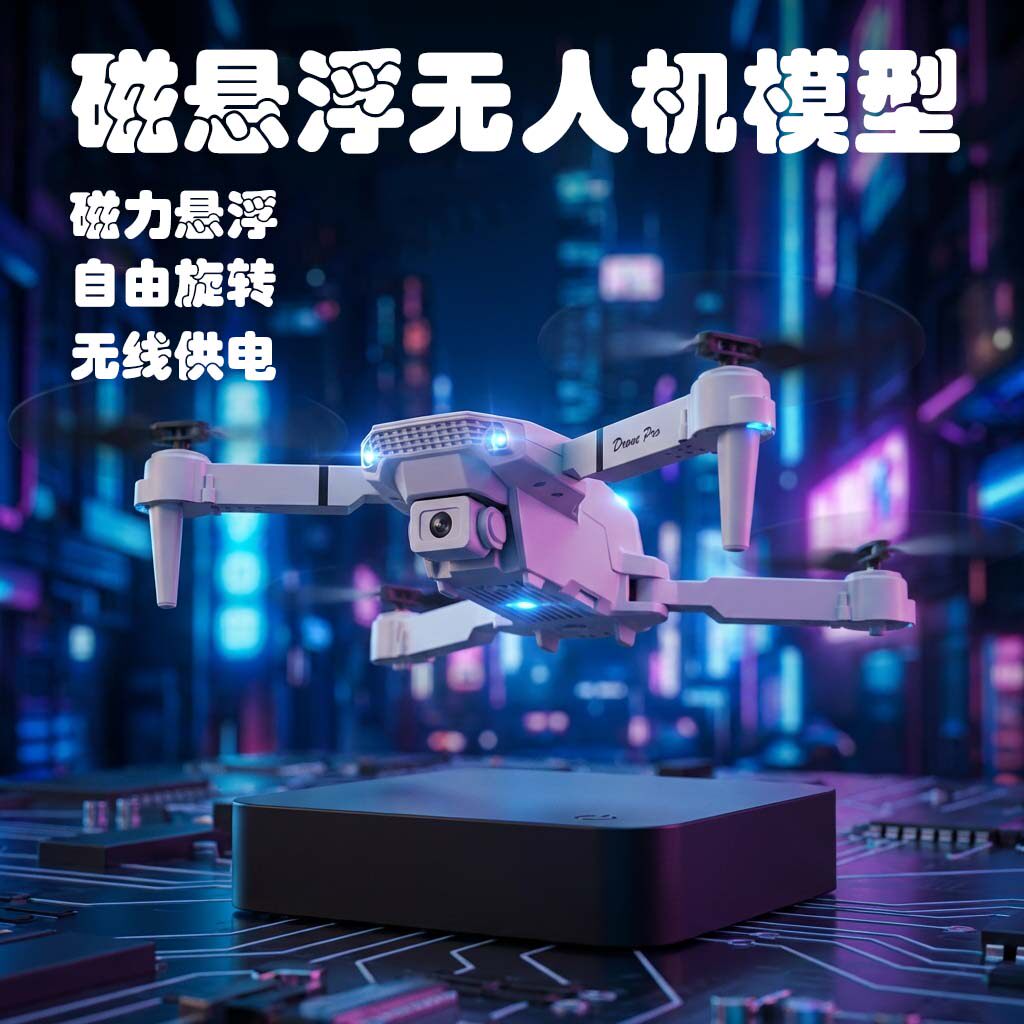 创意磁悬浮无人机无线供电发光自由旋转飞友飞手送礼科技摆件男孩