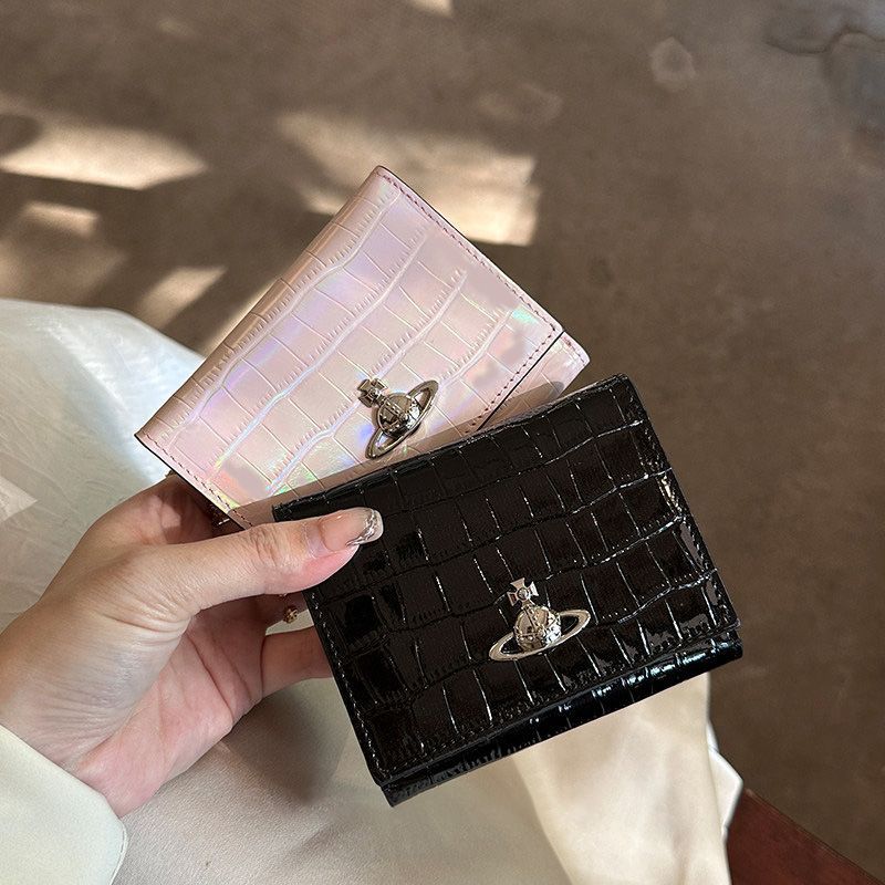 新款土星球短款钱包女款三折短款钱夹高级感鳄鱼纹证件收纳零钱包