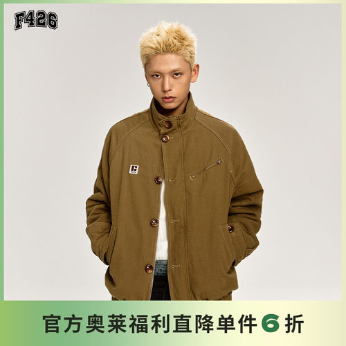 F426刺绣标立领水洗夹克棉服