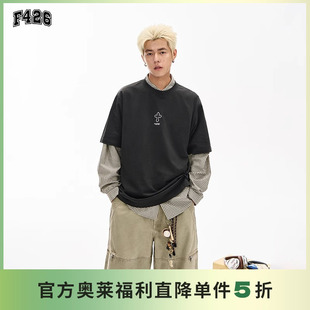 【F426官方店】国潮牌新款美式街头宽松十字架麦穗刺绣短袖T恤