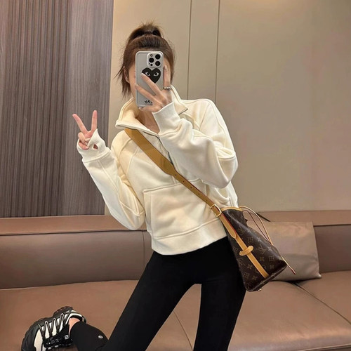 女士运动半拉链连帽衫卫衣立领