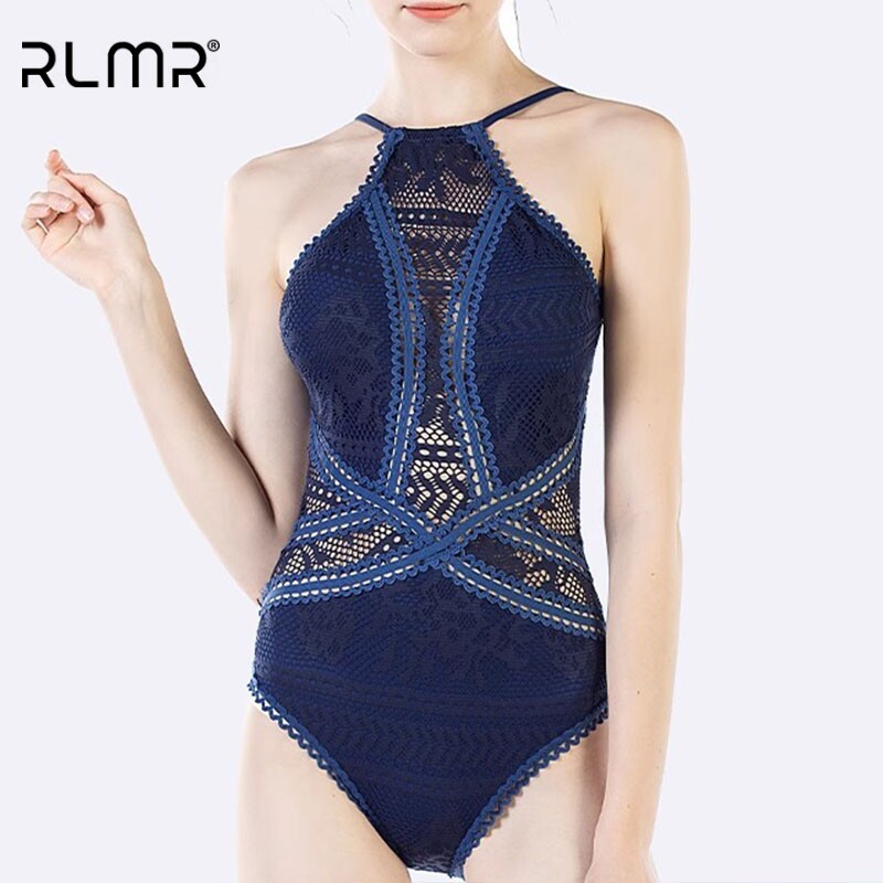 RLMR轻奢三角连体泳衣女遮肚显瘦性感时尚蕾丝镂空泡温泉度假泳装