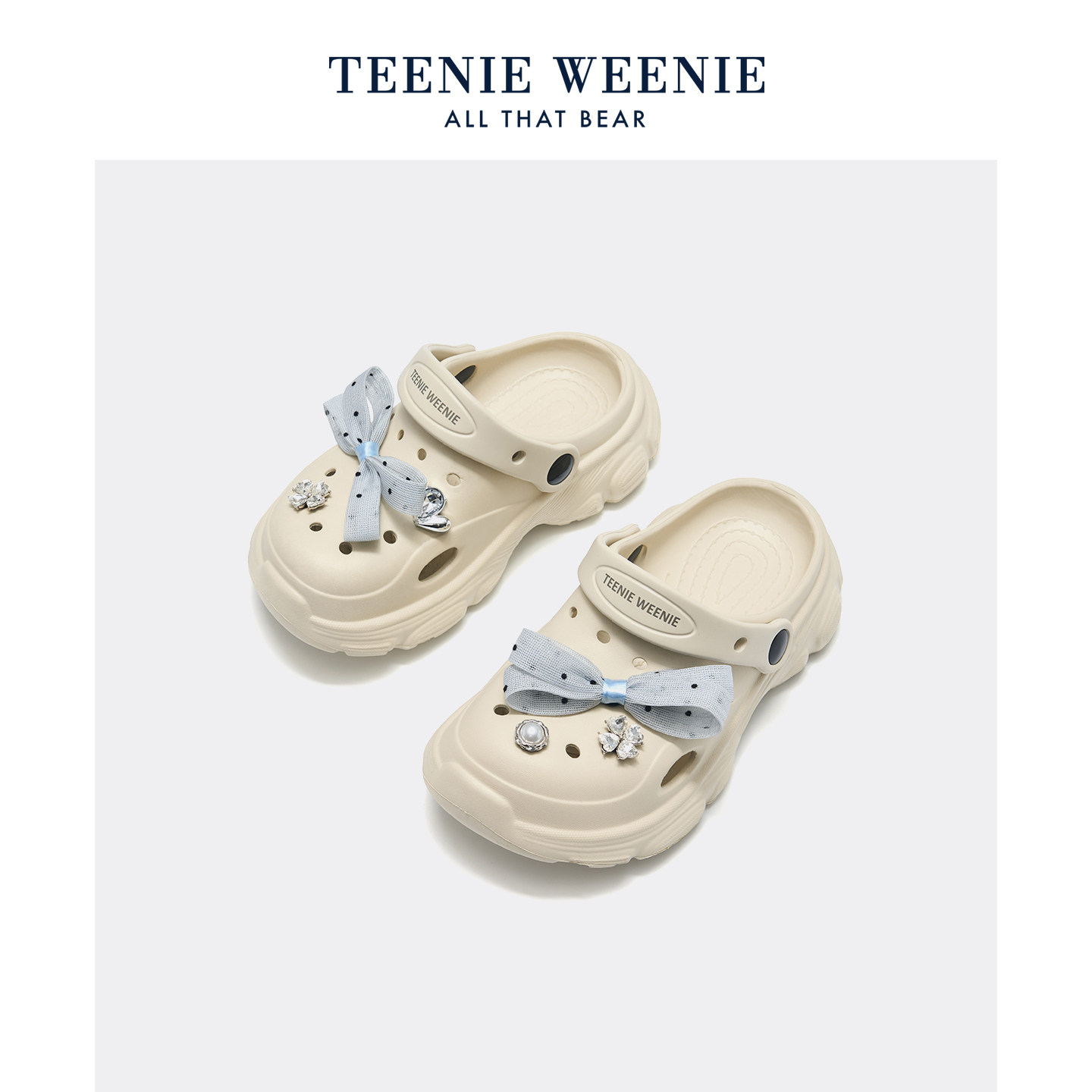 Teenie Weenie小熊蝴蝶结儿童洞洞鞋女夏外穿防滑厚底凉拖鞋踩水