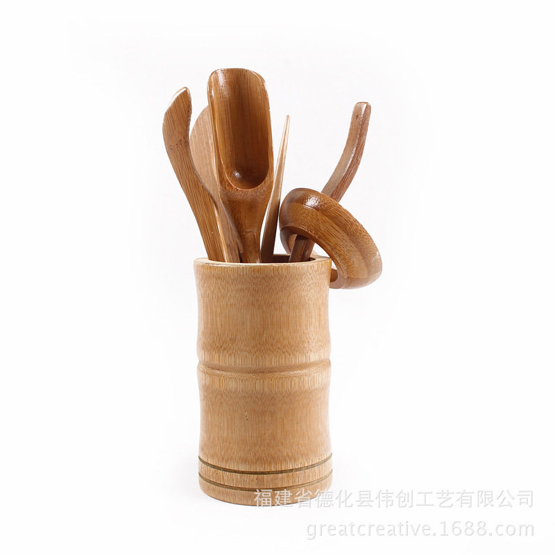 竹制茶夹茶具配件茶道六君子镊子茶杯夹防烫弯夹6件套桶摆件桌布