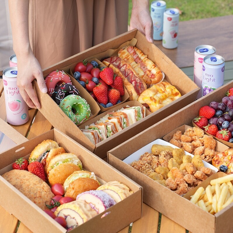 野餐盒子一次性食品级外送打包牛皮纸户外春游露营烤肉便当收纳盒