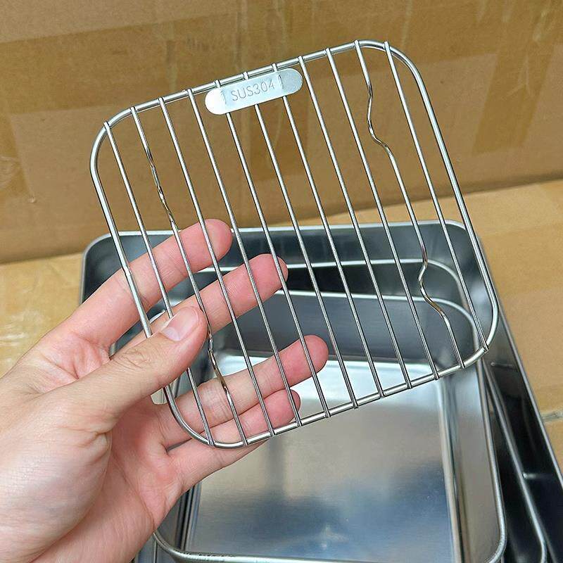 空气炸锅专用的烤肉家用烤盘方形烤架隔油器皿烤箱不锈钢烤网盘子