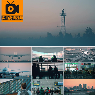 航空客机场候机厅候机室人流飞机起飞塔台航站楼夜景实拍视频素材