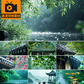 古典古建筑屋檐下雨天雨滴水谷雨水特写古风禅意意境高清视频素材