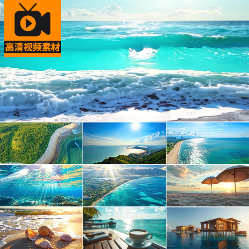 三亚旅游度假风景海边沙滩海滩水下光线阳光航拍大海高清视频素材