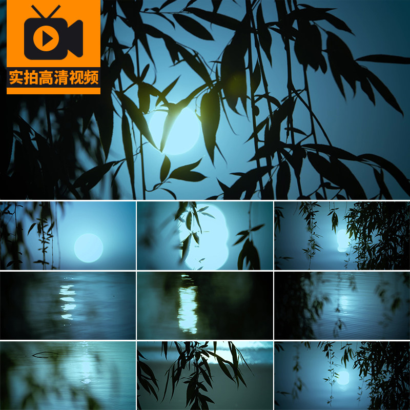 夜色诗意月下湖面倒影意境月上柳梢月亮满月月光月亮实拍视频素材