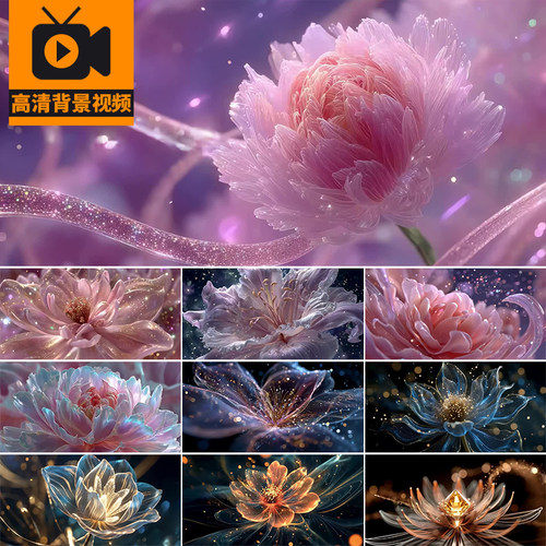 粒子花朵生长绽放梦幻唯美浪漫全息花瓣光效舞台LED背景视频素材
