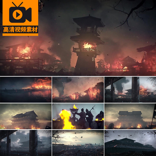 古代战火纷飞废墟硝烟弥漫火烧宫殿房屋战争抗战战乱高清视频素材