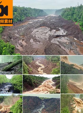 泥石流山洪暴发自然灾害洪水洪峰强降雨地质形成地貌高清视频素材