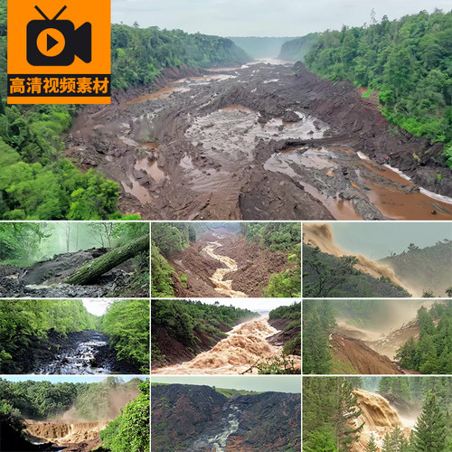 泥石流山洪暴发自然灾害洪水洪峰强降雨地质形成地貌高清视频素材