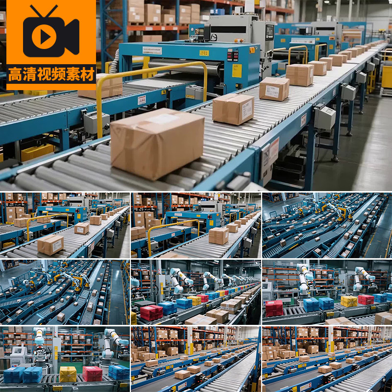 仓库物流自动化分拣快递包裹仓储货品拣选运输流水线高清视频素材