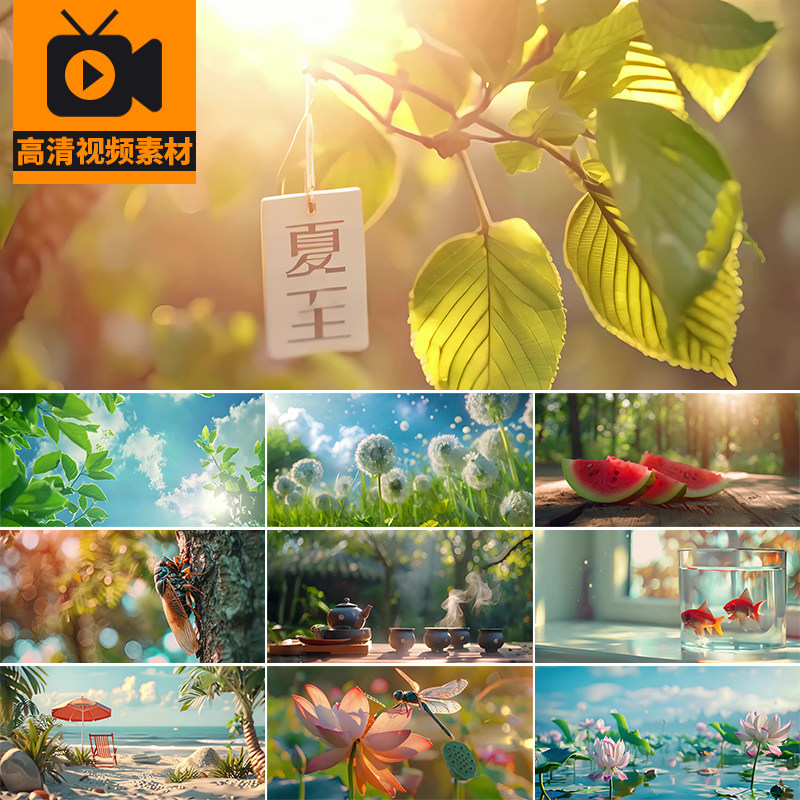 夏至夏天夏日阳光夏季唯美清新风景西瓜知了荷花美景文艺视频素材
