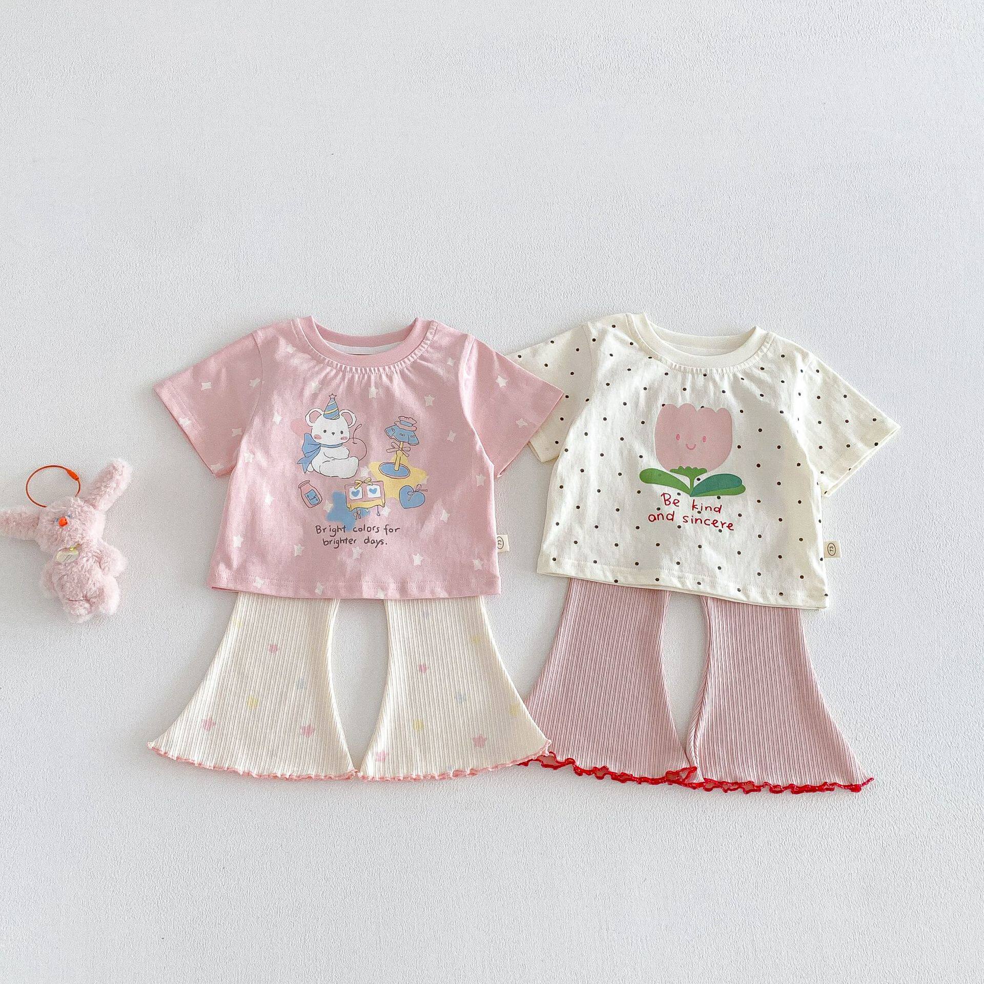 女童时尚喇叭裤2026新款夏季宝宝洋气撞色韩版星星休闲裤儿童裤子