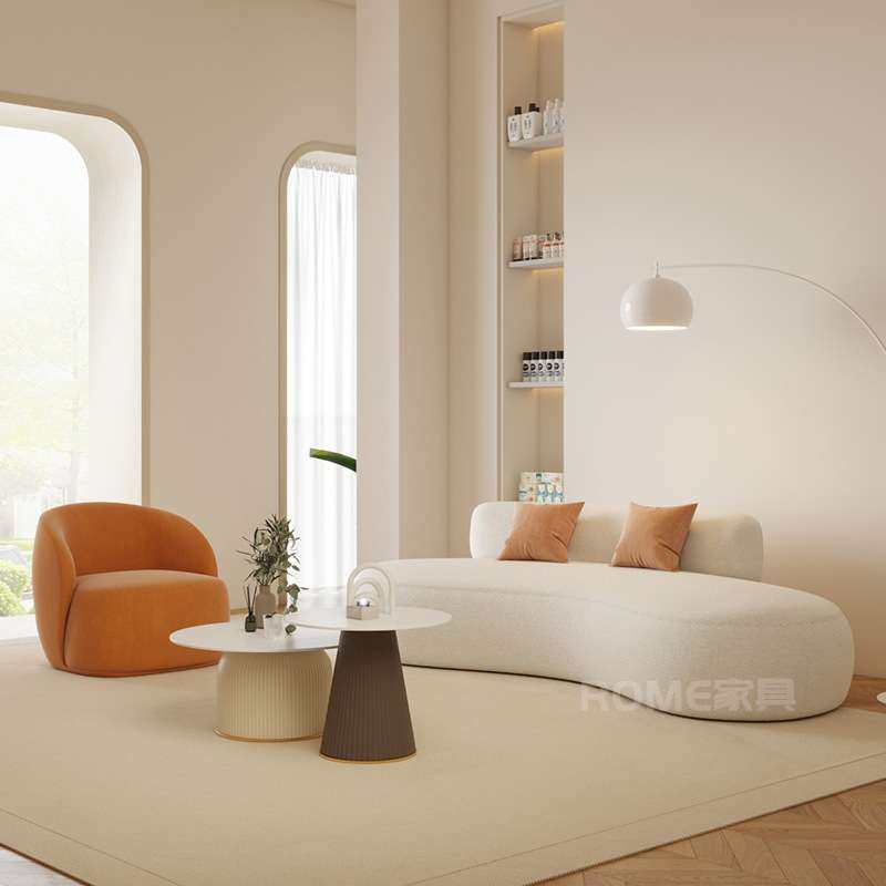 2023新款沙发休息接待区弧形白色婚纱摄影礼服馆美容院洽谈休闲区