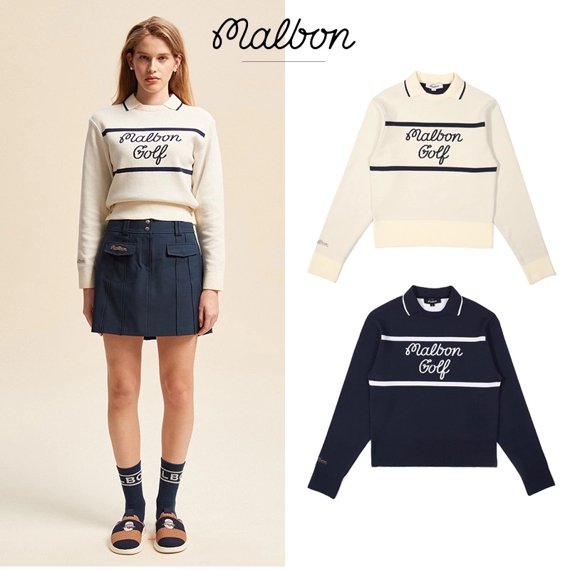 韩国malbon高尔夫球服女士长袖针织衫25秋毛衣运动休闲时尚套头衫