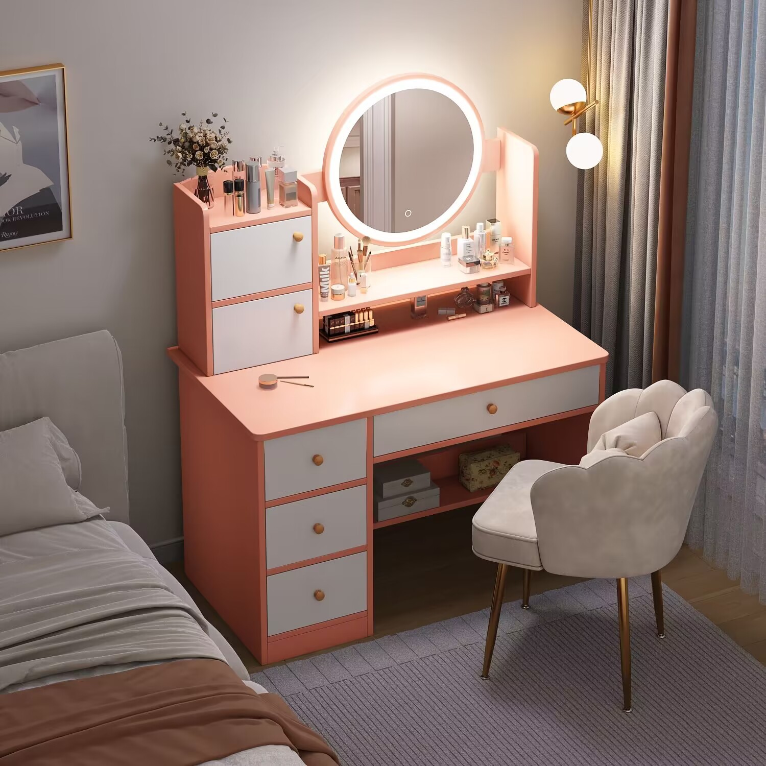 梳妆台小型卧室简约现代化妆台收纳柜一体小户型迷你化妆桌