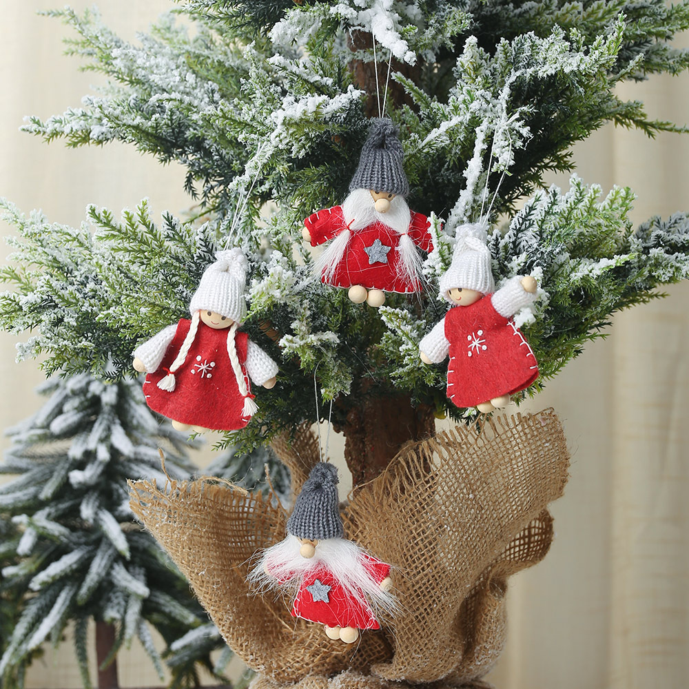 豪贝新款圣诞节装饰用品木珠脚木偶挂件迷你娃娃挂饰创意老人吊件