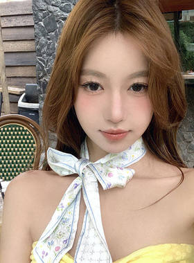 夏季显白碎花飘带丝巾绑发绑包