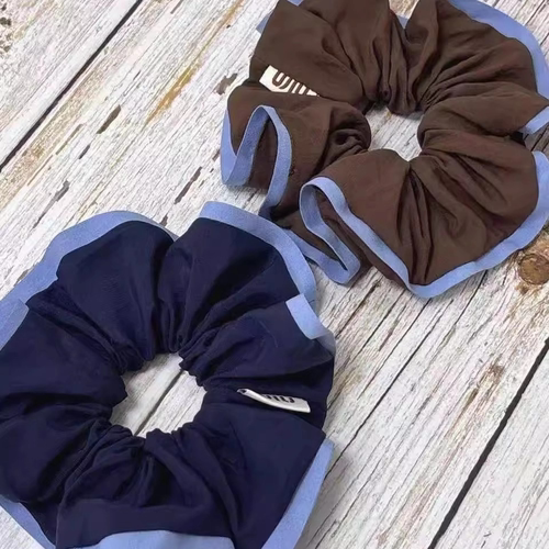 撞色藏蓝大肠发圈新款气质