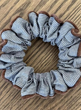 蓝色条纹撞咖色边边甜美风朋克风原创设计女日韩发绳欧美风发圈