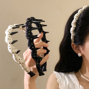 韩系百搭白色波点带齿波浪发箍女温柔头饰高颅顶洗脸日常外戴头箍