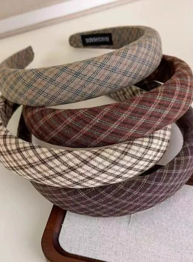 韩系复古格纹高颅顶发箍女百搭气质头箍显脸小高级感发卡发捆头饰