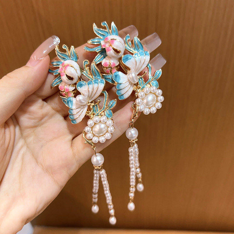 蝶恋花 发夹精致小边夹侧边 超仙气质清新粉蓝色头发夹子古风汉服