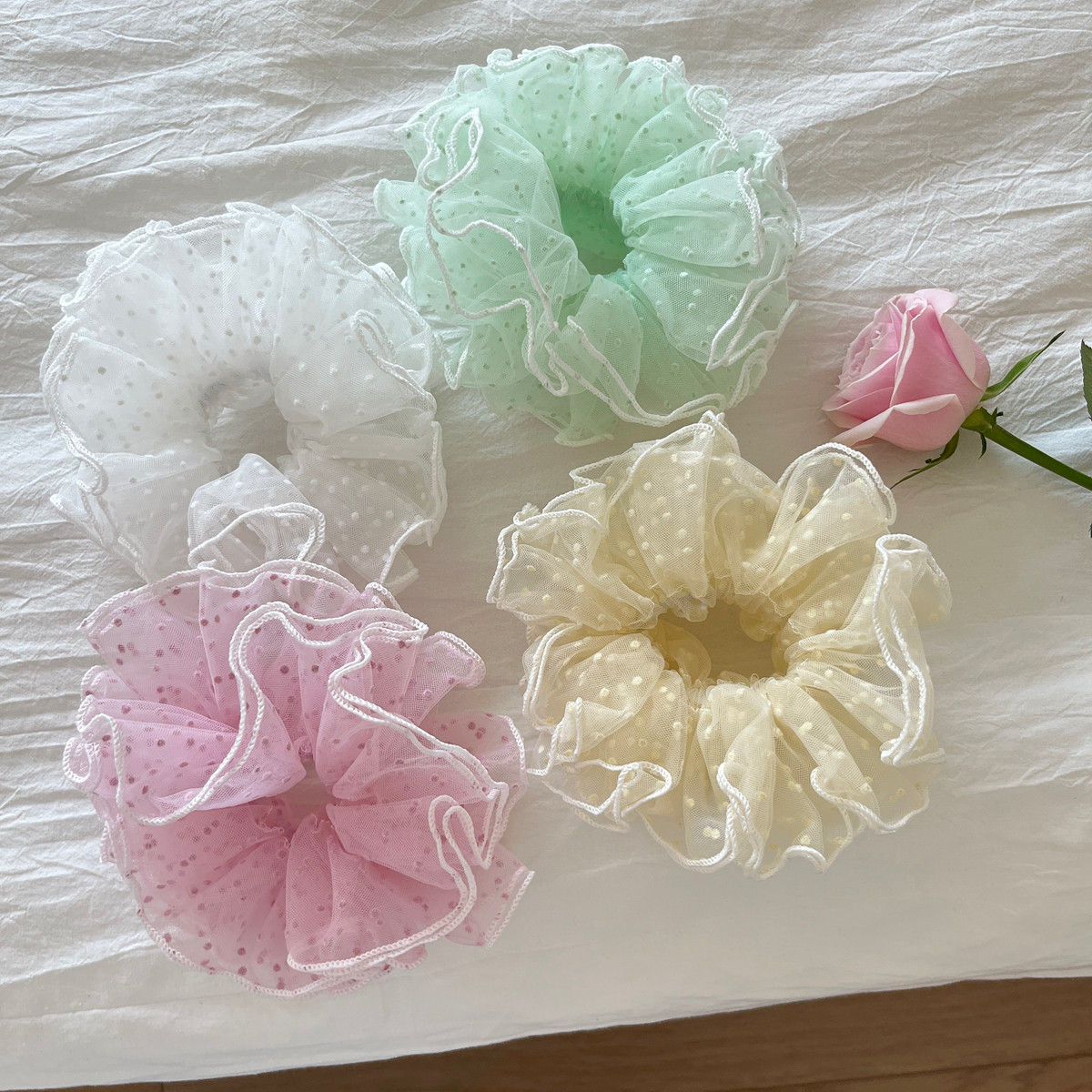 甜心泡泡！蕾丝波点多层肠圈发绳超仙网纱发圈头绳丸子头皮筋发饰,饰品/流行首饰/时尚饰品新,发饰,淘宝优惠券,粉丝福利购,淘宝优惠卷