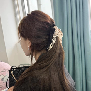 新款 日韩ins复古miu系千金波点裙摆蝴蝶结抓夹气质盘发香蕉夹