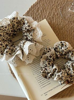 美拉德色印花蕾丝花边肥肠圈双层复古耐用发绳扎马尾弹力皮筋头绳