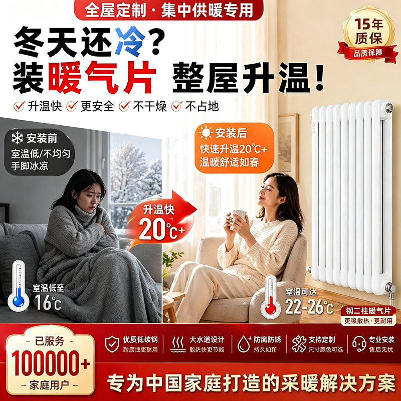 丹帝 钢制60暖气片家用水暖散热片壁挂式集中供热暖气包安装