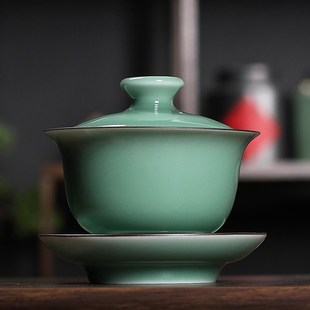 家用 青瓷三才盖碗茶杯龙泉手工弟窑陶瓷手抓单个泡茶功夫茶具中式