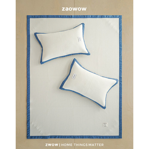 造卧zwow2025夏季新款原创设计华夫格冰丝凉席床席夏季白玉色蓝边