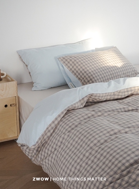 造卧zwow色织提花100全棉格子蓝色日系小清新床单床笠床上四件套